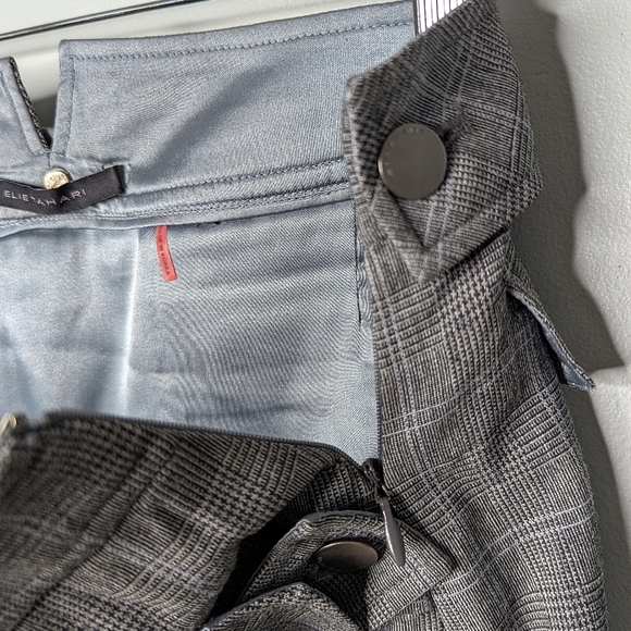 Vintage Elie Tahari Gray Black Glen Plaid Wool Belted Mini Skirt Size 10 - Picture 12 of 13